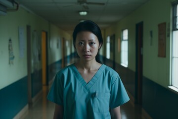 Fototapeta premium Nurse woman serious face in hospital