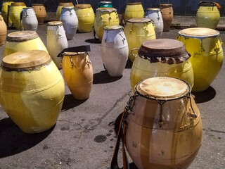 Group of drums from a candombe comparsa in the street