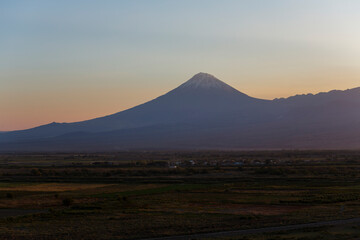 View of Mount Ararat and Armenian Highland on sunset