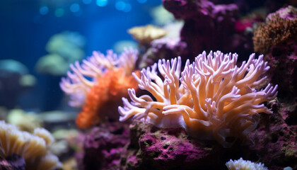 Fototapeta premium Underwater beauty colorful fish, coral, and aquatic life generated by AI