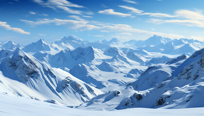 Obraz premium Majestic mountain peak, tranquil scene, frozen beauty in nature generated by AI