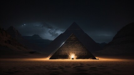 pyramid at night - obrazy, fototapety, plakaty