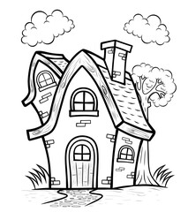 line art house coloring page