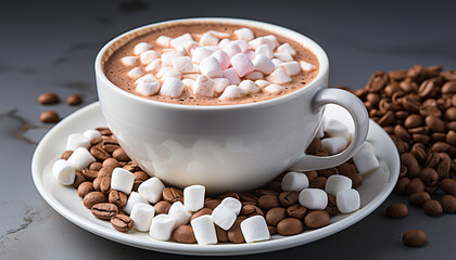 Fototapeta na wymiar Hot chocolate with marshmallow, a winter dessert to love generated by AI