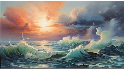 Foto auf Acrylglas picture of the sea with sea storm , sunset with cloudy sky amazing view © Amna Khan 