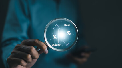 Cost reduction concept. Quality increase and cost optimization for products or services to improve...
