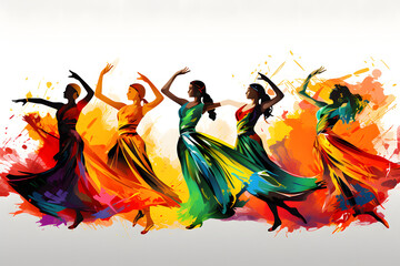 Dancing girls in beautiful dresses. April 29th. International Dance Day
