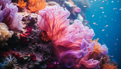 Fototapeta na wymiar The underwater reef showcases the beauty of multi colored aquatic life generated by AI