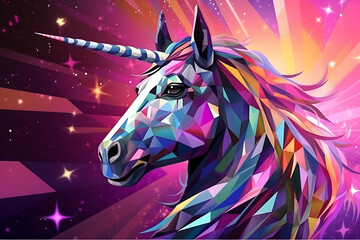Enchanting unicorn illustration with magical fantasy horse head on colorful background