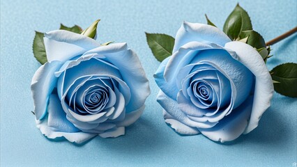 Two roses on a blue background. Background with flowers.