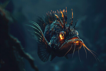 An eerie abyssal anglerfish prowling the depths of the ocean - obrazy, fototapety, plakaty