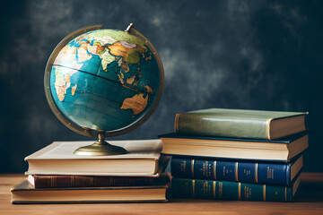 Globe and books on the table. Education concept. Back to school.