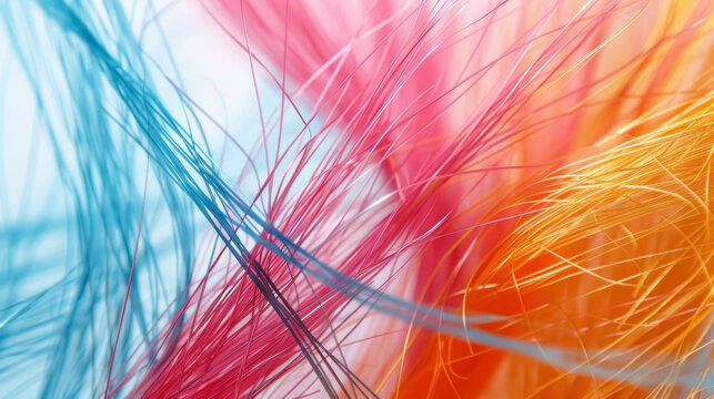 Close Up View Of Colorful Polyester Fibers Against A White Background. Polyester Threads for Textile Design