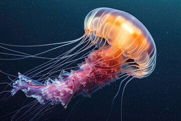 Fototapeta premium A majestic Attila jellyfish gracefully gliding through the ocean depths