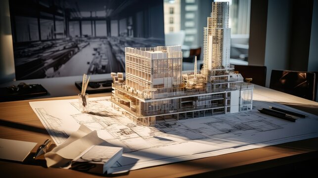 construction building with engineering plans