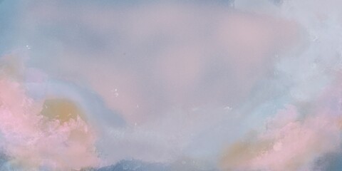 Fondo abstracto en colores pasteles, azulados y rosados con texturas de acuarela irregulares. Recurso de cielo con espacio para texto o imagen