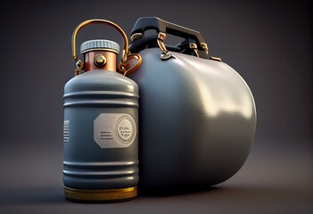 Propane cylinder with compressed gas with purse coin, 3D rendering. Generative AI