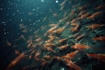 Naklejka na ściany i meble A mesmerizing swarm of deep-sea krill dancing in the ocean currents