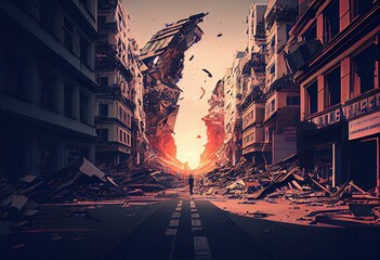 City after earthquake, abstract concept art, destroyed city, generative ai - obrazy, fototapety, plakaty