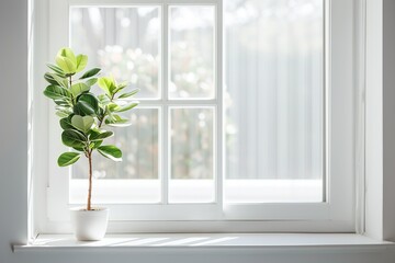 green plant in  minimalistic interior.