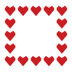 Decorative frame made of red hearts made of blocks on white background vector illustration