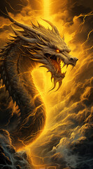 wallpaper for smartphone majestic dragon in yellow lightning