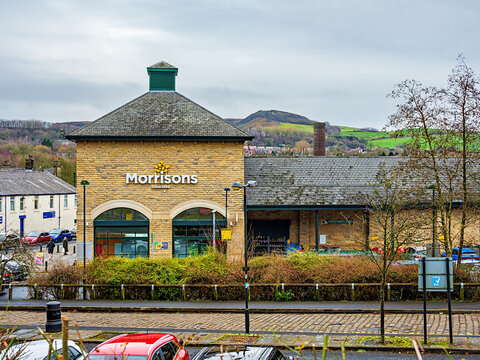 Morrisons supermarket building with sign in Ramsbottom.