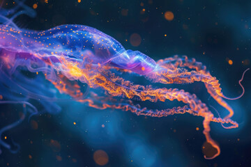 A stunning deep-sea siphonophore drifting gracefully in the ocean depths