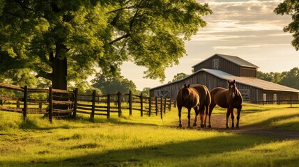 stable horses on farm - obrazy, fototapety, plakaty