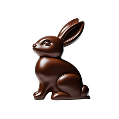 Barra de chocolate no formato de coelho sentado. Coelhinho de chocolate isolado em fundo transparente.
