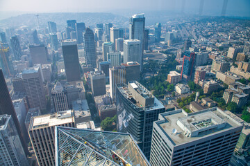 Aerial view of Seattle skyline on a sunny day, WA - obrazy, fototapety, plakaty