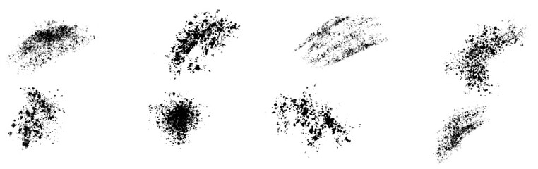 Set of vector black ink brush strokes.Black paint, ink brush strokes, lines.Grunge splatter, dirt stain, brush with drops blots