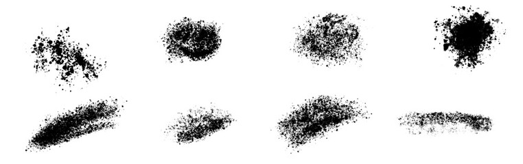 Set of vector black ink brush strokes.Black paint, ink brush strokes, lines.Grunge splatter, dirt stain, brush with drops blots