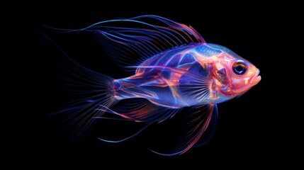 luminous transparent purple fish isolated on black background