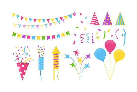 Birthday party design elements set. Congratulation and surprise concept.