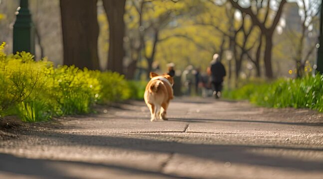 Cute little corgi running and shakes his button 
