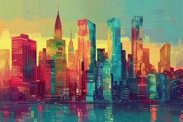 City of the future, city of skyscrapers, metropolis, digital art style, illustration painting
