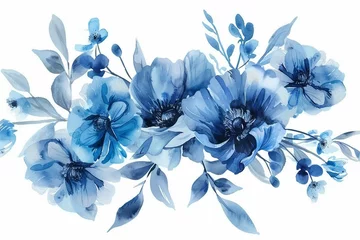 Zelfklevend Fotobehang Collection of blue floral arrangement with watercolor © Areesha