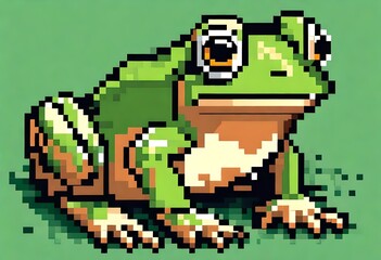 Pixel collection of 8 bit frog. Animal for game assets and cross stitch patterns in vector illustrations