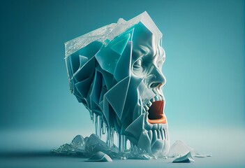 Beautiful abstract surreal geometric ice head concept, contemporary colors and mood social background. Generative AI