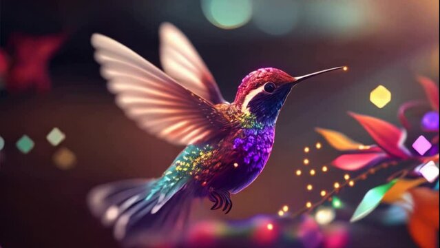 epic close up of a humingbird flying in a flower garden