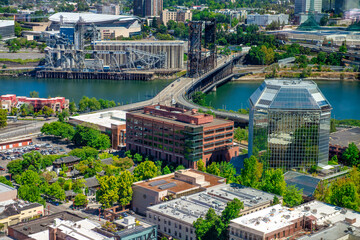 Aerial view of Portland skyline and skyscrapers, Oregon - USA