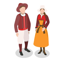 3D Isometric Flat Vector Illustration of Europeans National Clothes, Traditional Costumes. Item 1