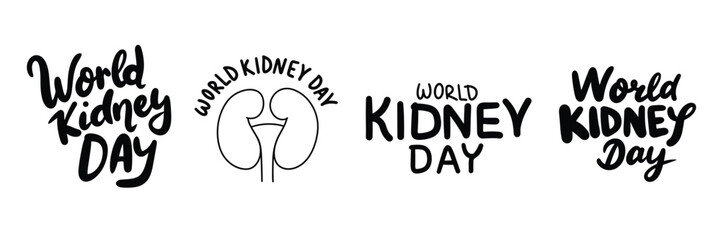 Fototapeta premium Collection of inscriptions World Kidney Day. Handwriting text banner set in black color. Hand drawn vector art.