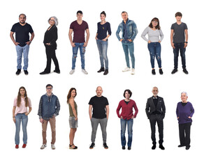 Obraz premium group of men and woman with hands in pockets on white background