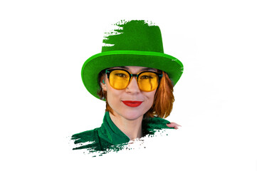 St. Patricks Day woman. Beautiful smiling woman wearing green hat.