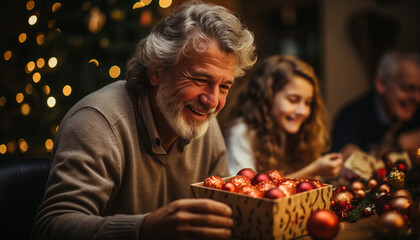 Men and women smiling, celebrating Christmas, bonding with family generated by AI