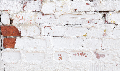 Old white brick wall texture. White brick wall background. Close up.