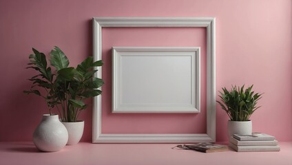 empty White frame on pink background,