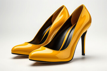 Vibrant Yellow Patent Leather High Heel with Button Detail